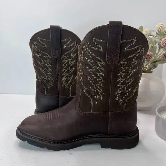 Ariat Groundbreaker Wide Square Toe Work Boots Mid Calf Brown Mens Size 7EE NEW - Picture 6 of 9